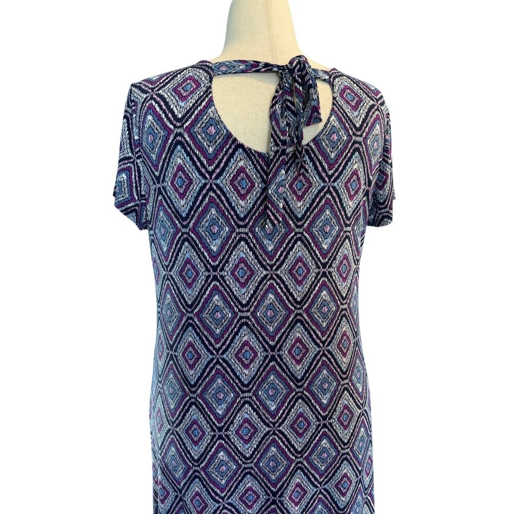 Chico's Dress A-Line Asymmetrical Hem Blues Purple Back Tie Stretch Knit 2 12/14 - Picture 5 of 6
